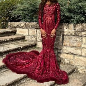 Custom-made Dark Red Sequin Prom Dress. Size 0